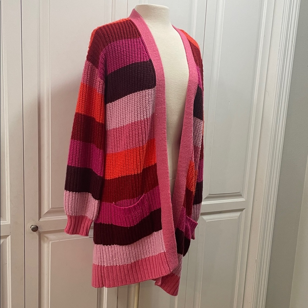 Oversized Striped Pink and Red Cardigan